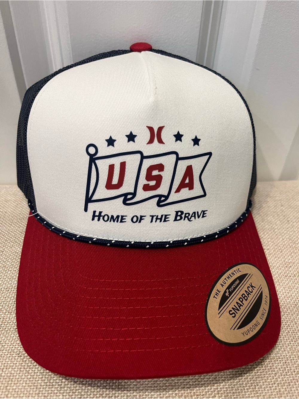 NWT Hurley Men's USA Red & White Snapback Hat - Home of the Brave